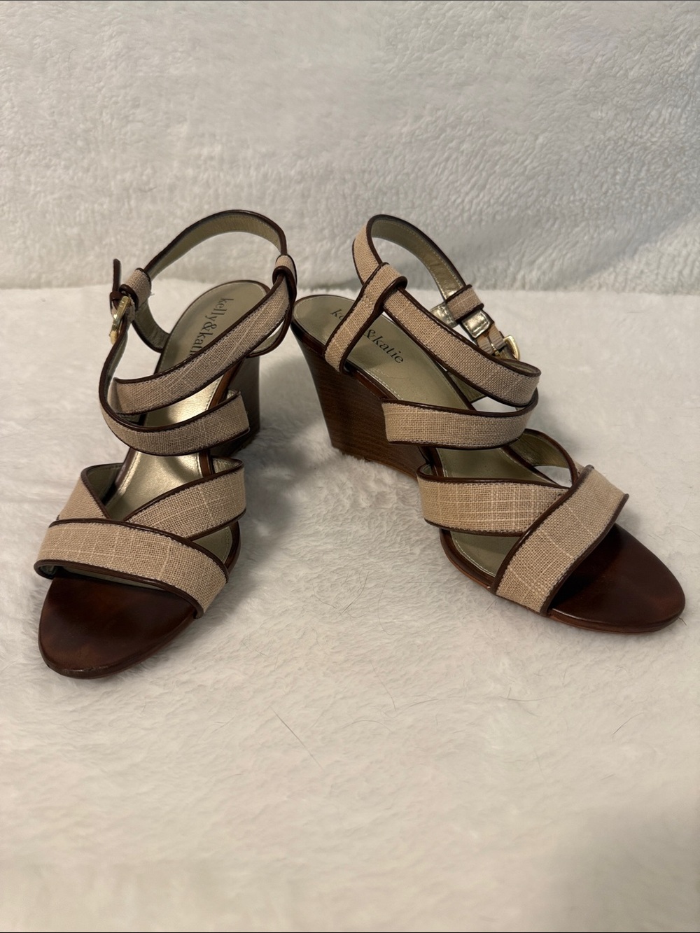 Kelly & Katie Beige and Brown Wedge Sandals